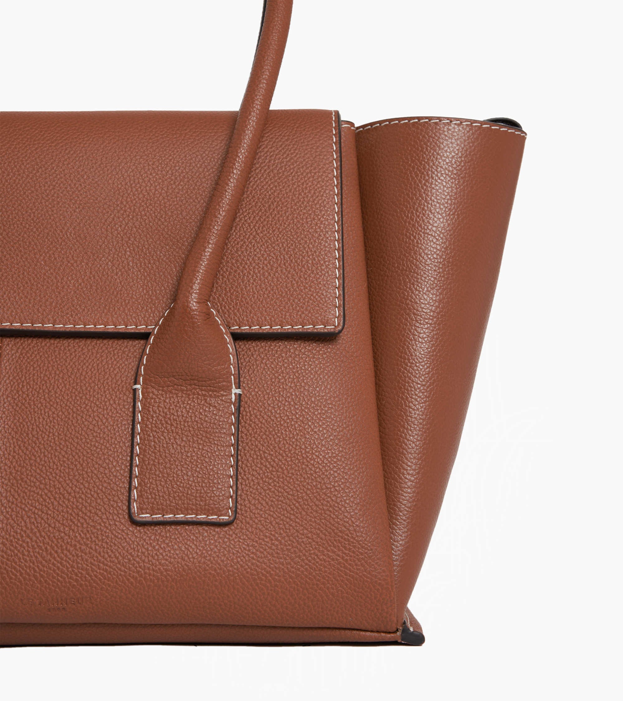 Medium tote bag with flap in grained leather