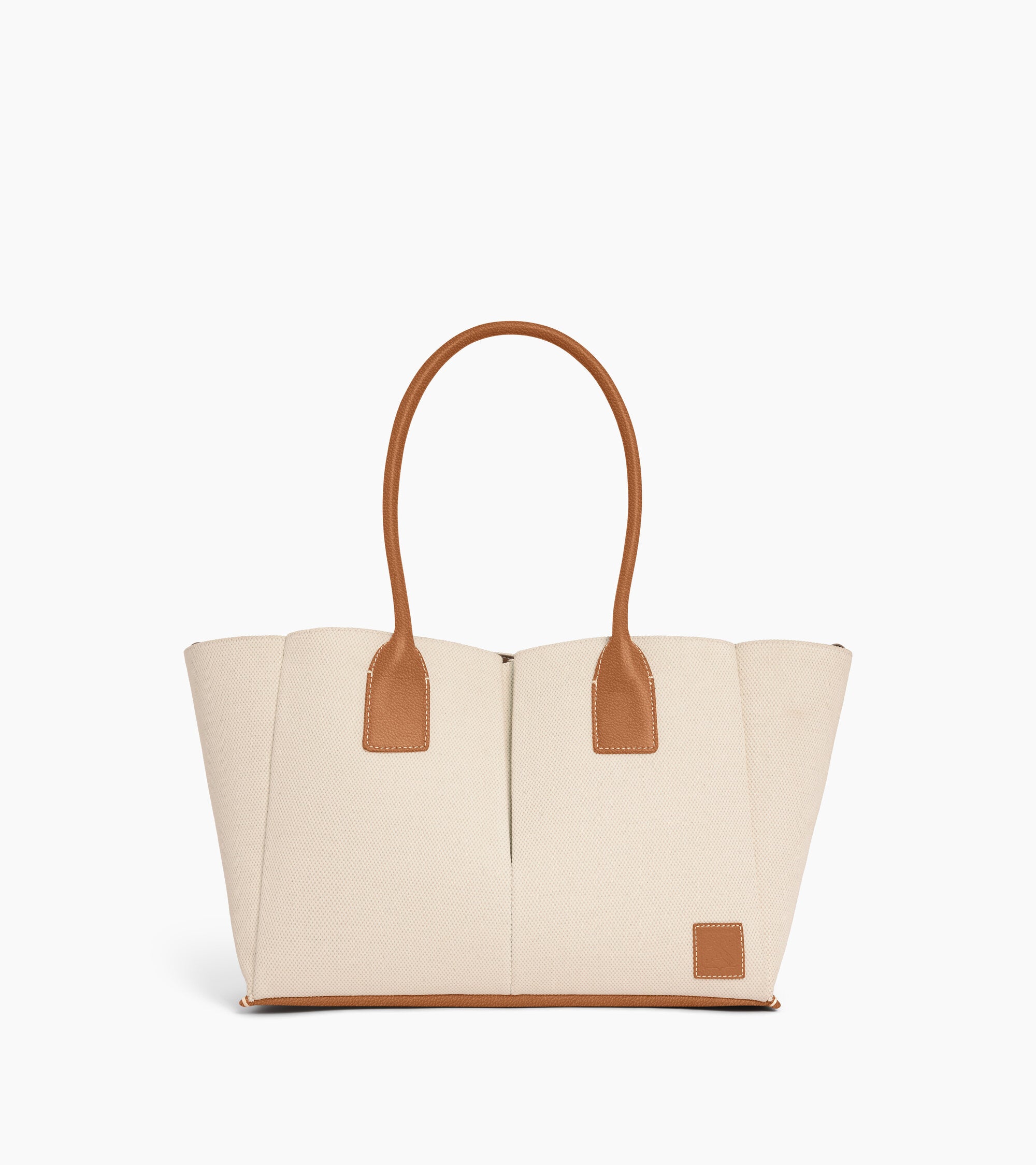 Elena large tote bag in cotton canvas and grained leather