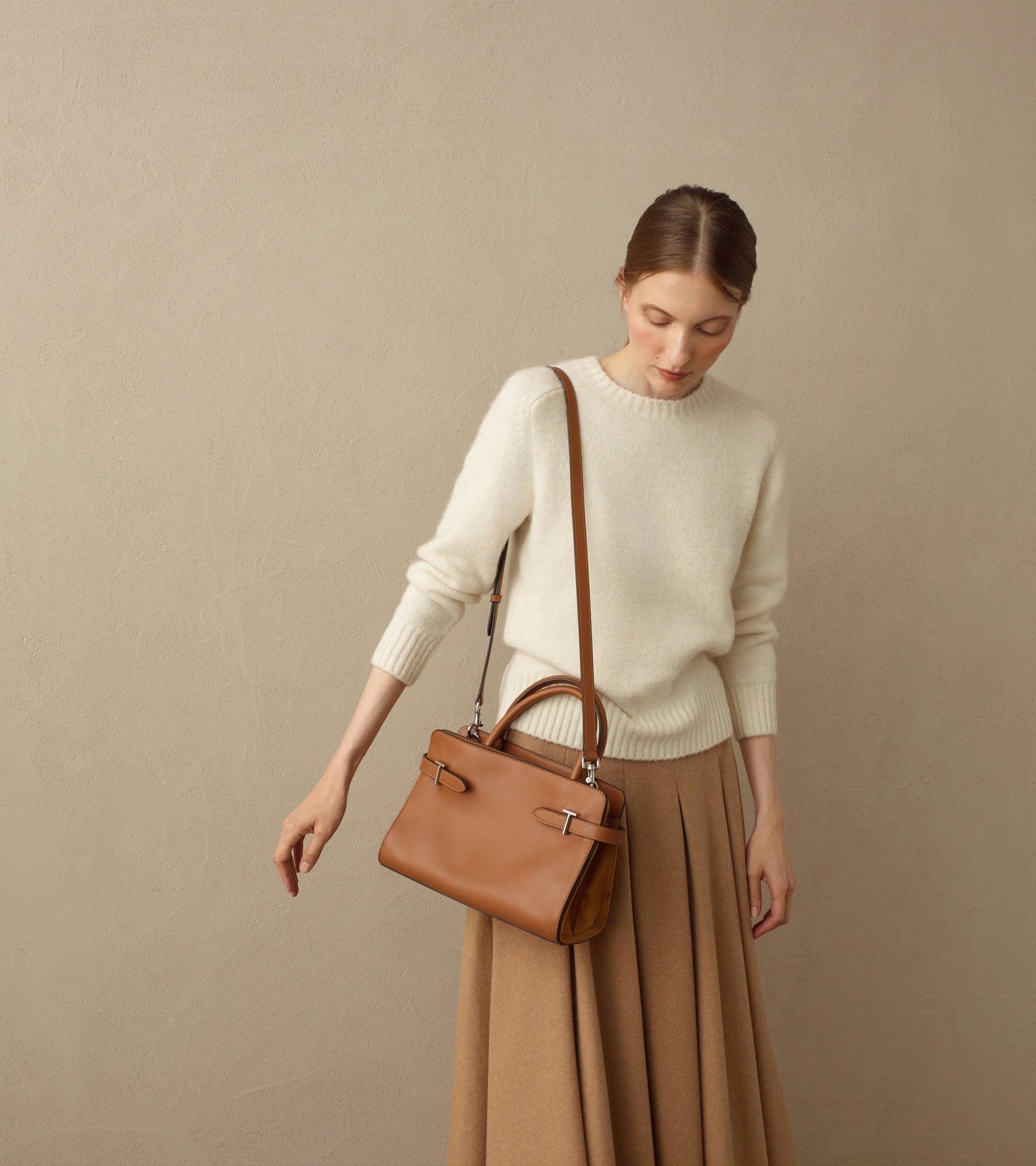 Emie medium handbag in smooth leather and nubuck
