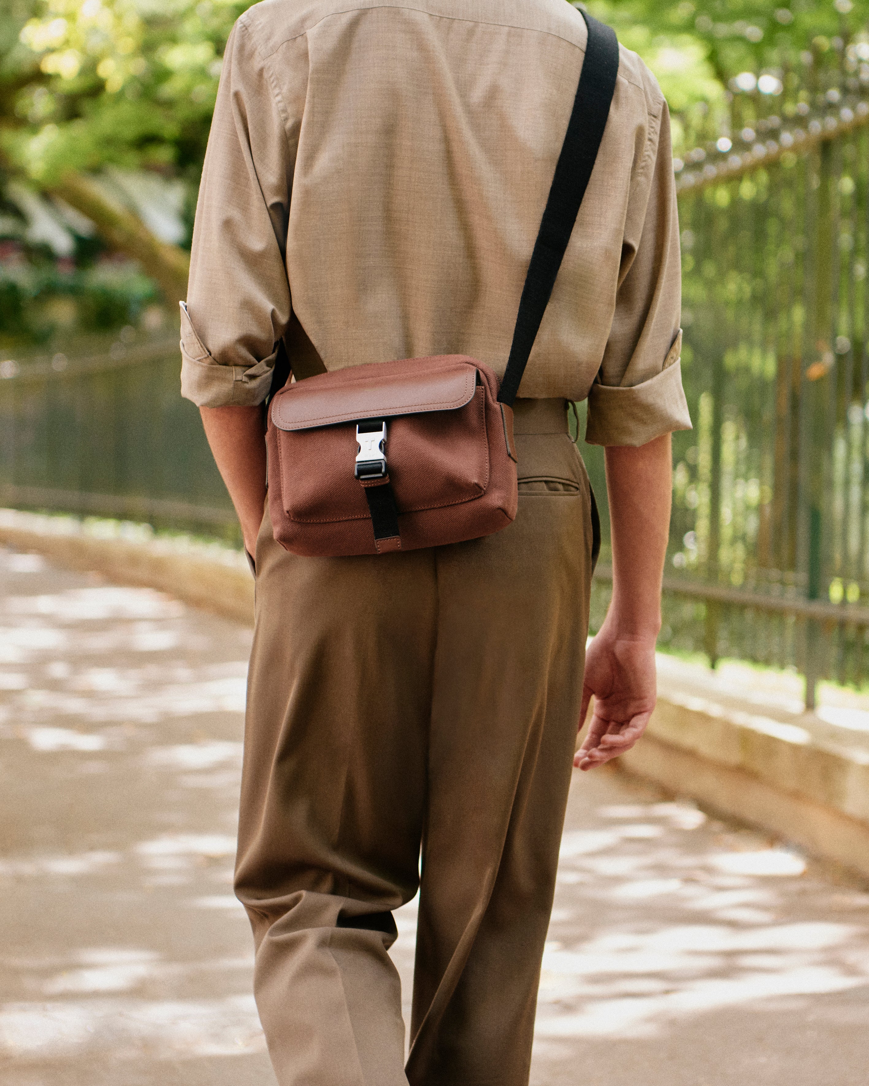 Petit sac bandoulière Maurice en toile coton et cuir lisse