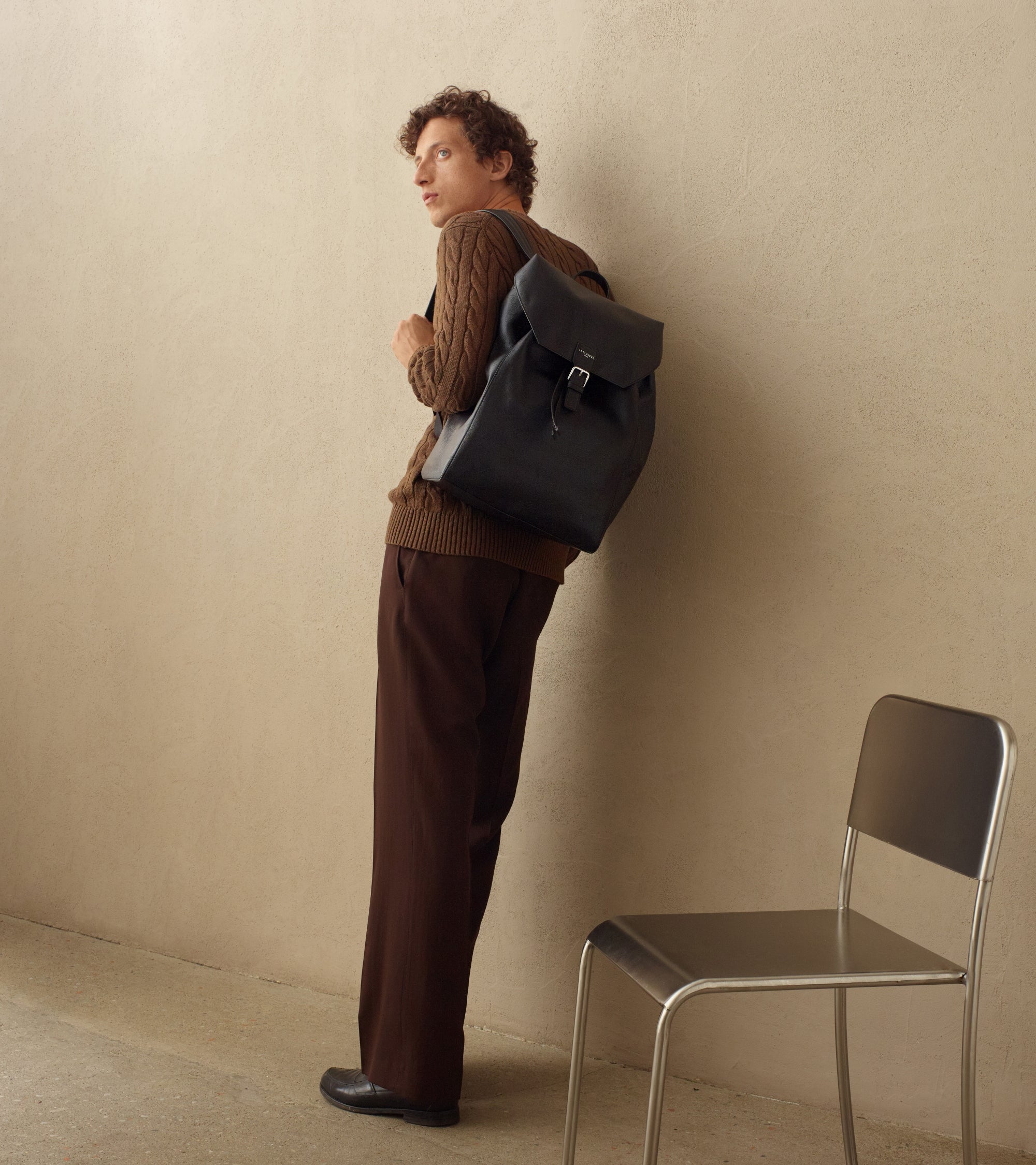 Rucksack mit Klappe Emile aus genarbtem Leder