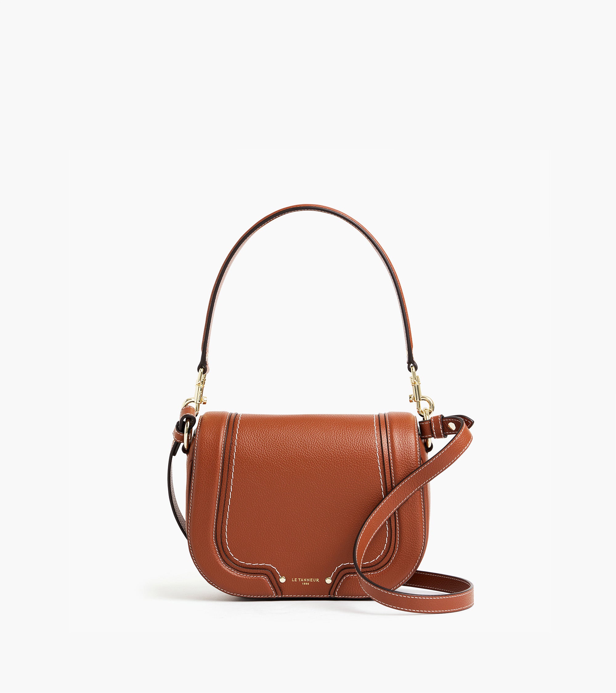 Sac bandoulière moyen modèle Ella en cuir grainé Marron Acajou