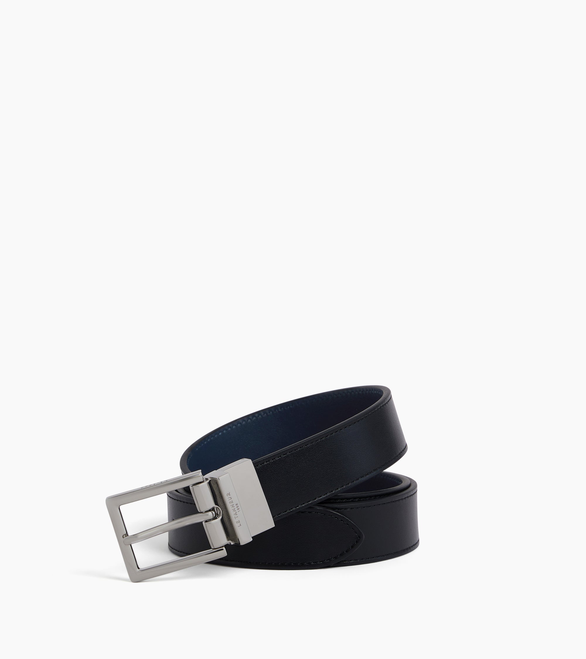 Men's belt with rectangular buckle in grained leather