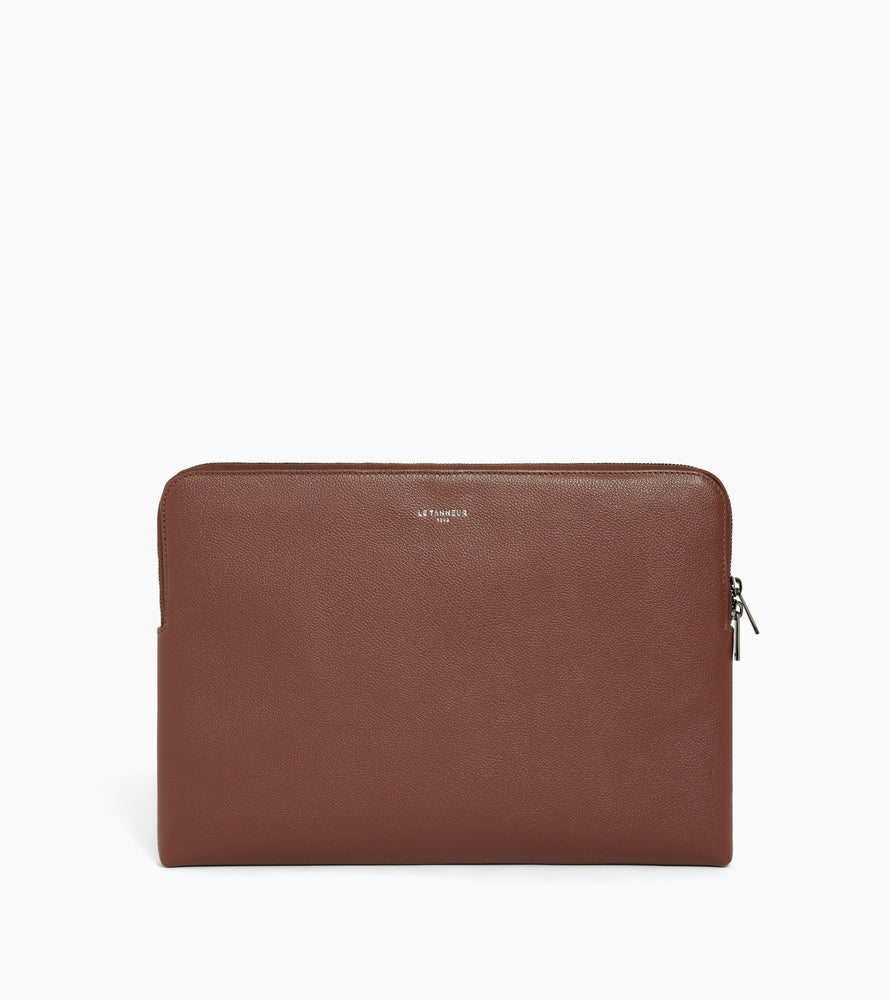 14" laptop sleeve in grained leather