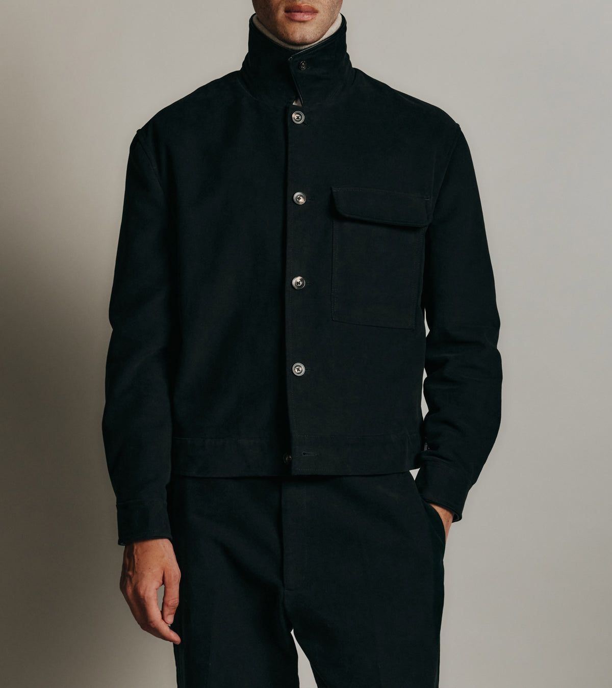 Le Tanneur x HAST smooth leather and cotton canvas jacket