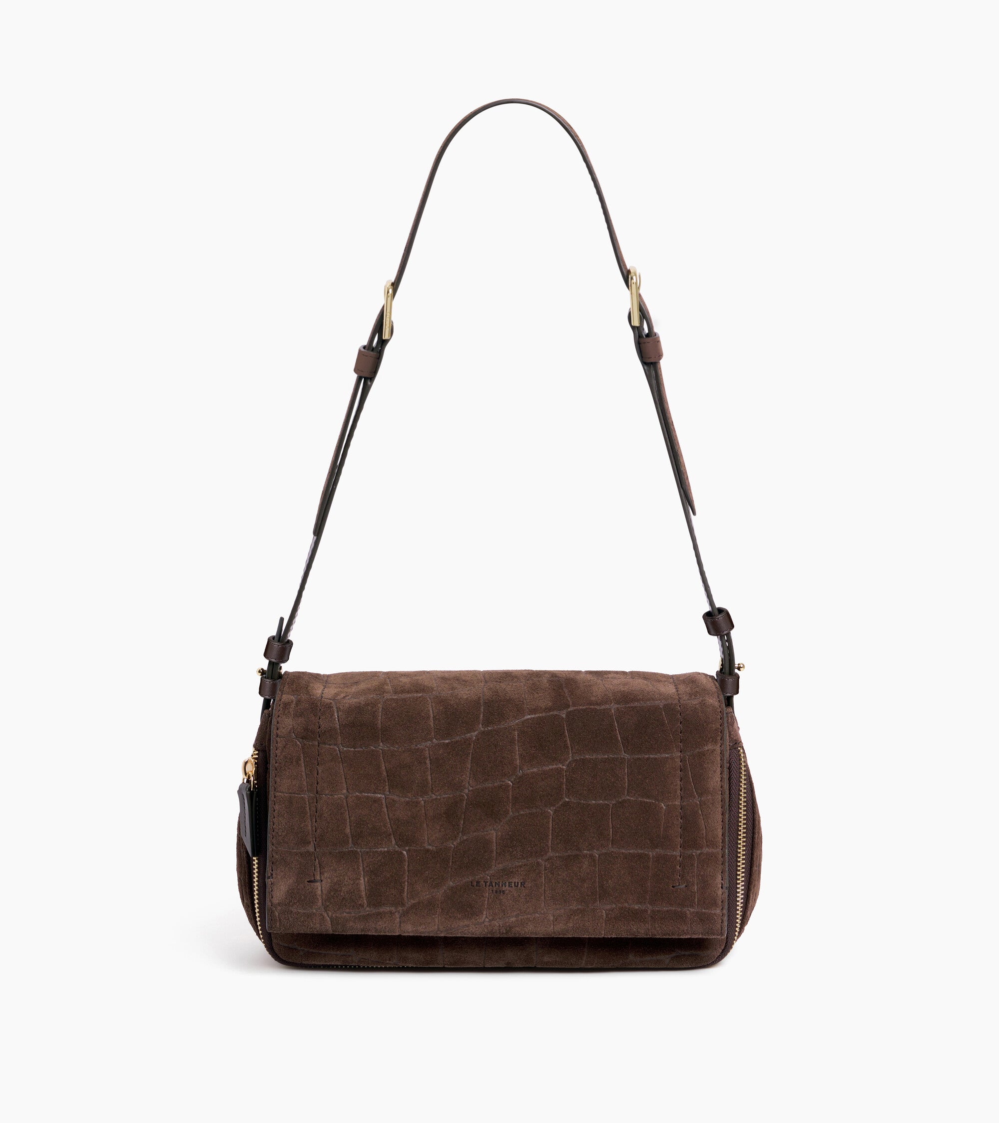 Pequeño bolso bandolera Aurore de piel serraje con grabado efecto cocodrilo