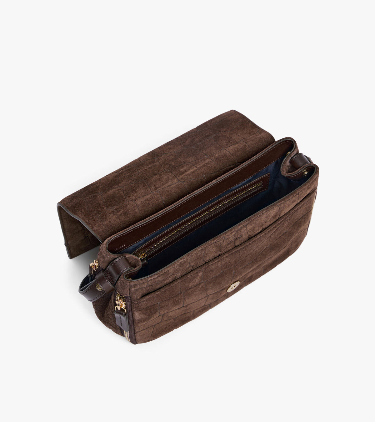 Aurore small crossbody bag in crocodile-embossed split suede leather