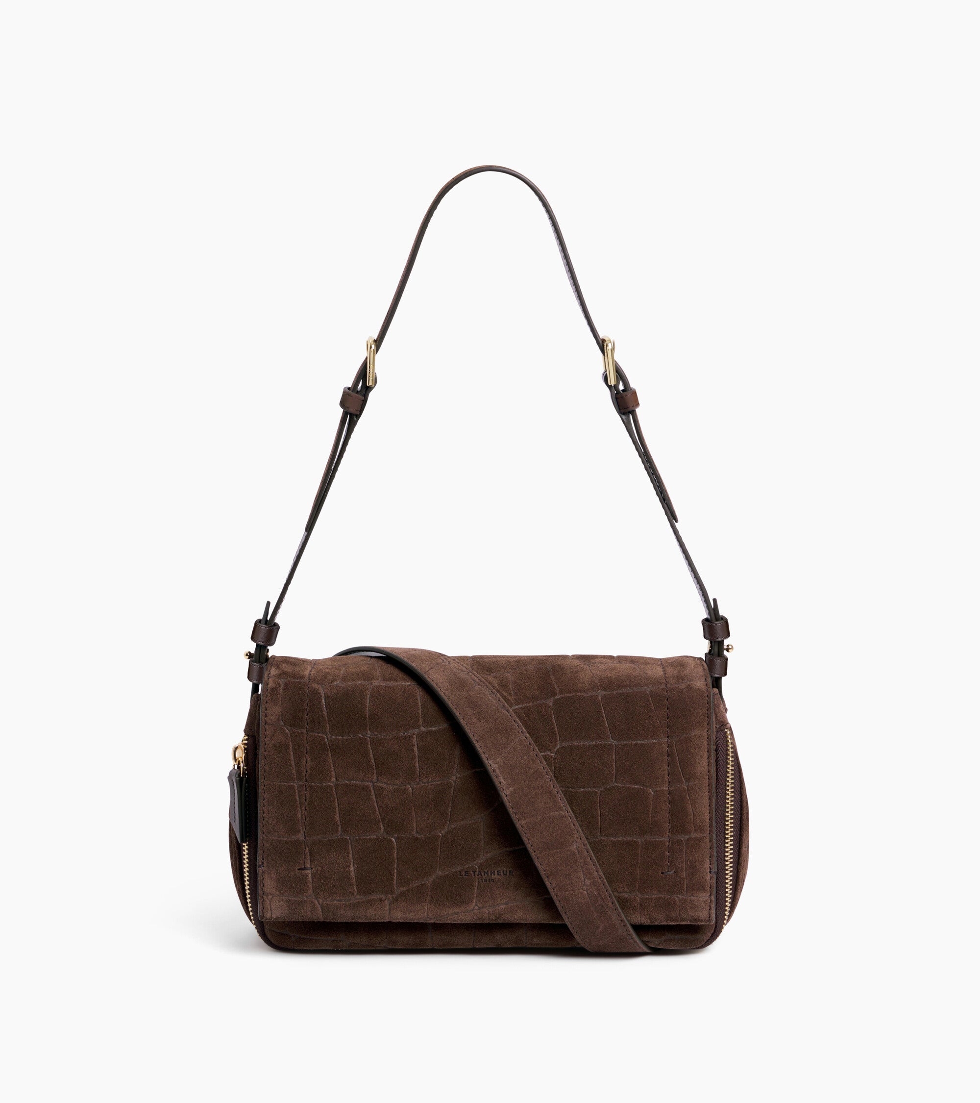 Pequeño bolso bandolera Aurore de piel serraje con grabado efecto cocodrilo