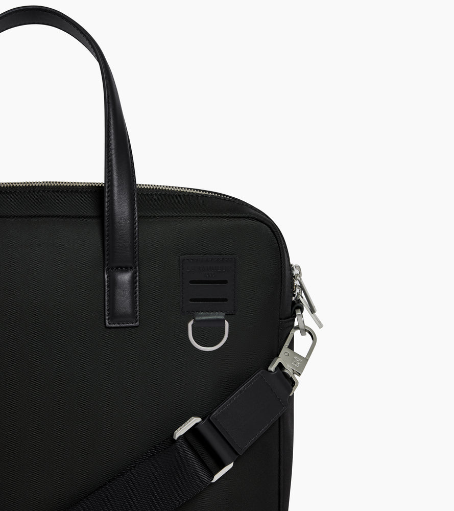 Basile 15" briefcase in nylon canvas and smooth leather