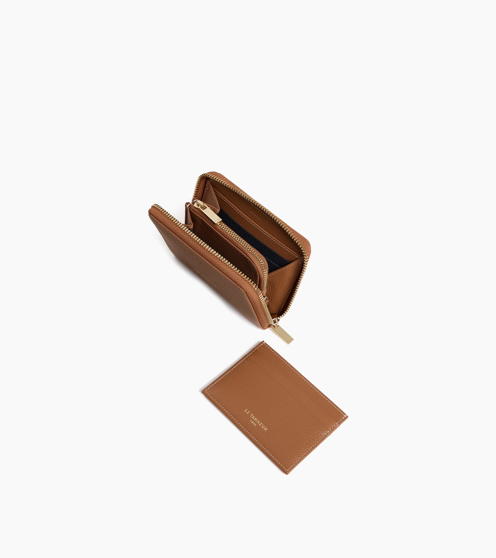 Albertine zipped coin purse with removable card holder in grained leather