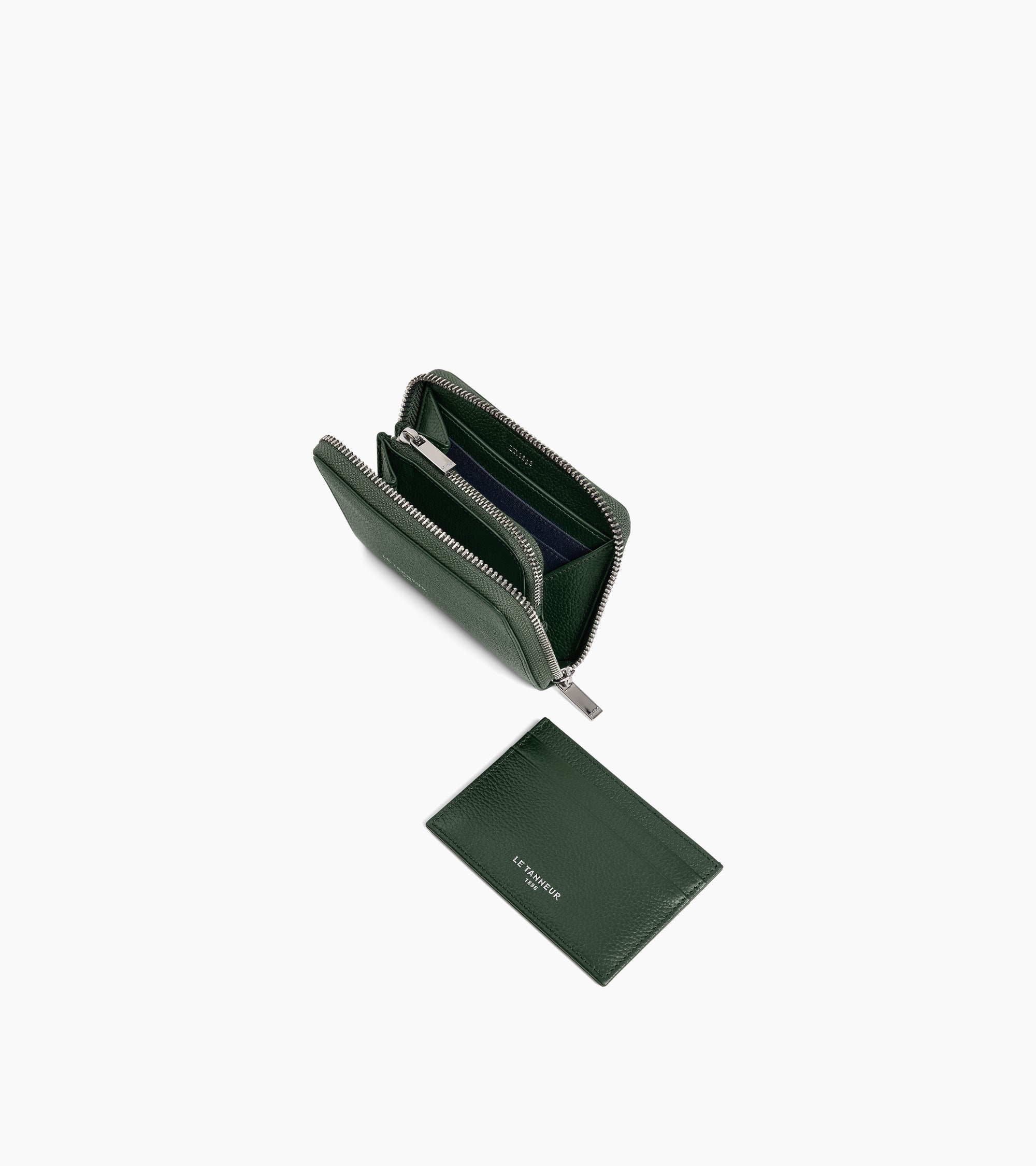 Albertine zipped coin purse with removable card holder in grained leather