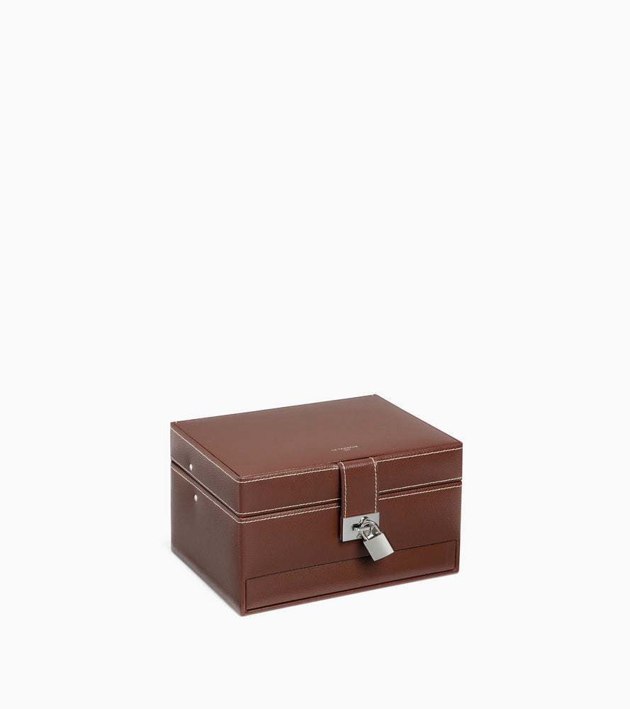 Medium automatic opening jewelry box in leather