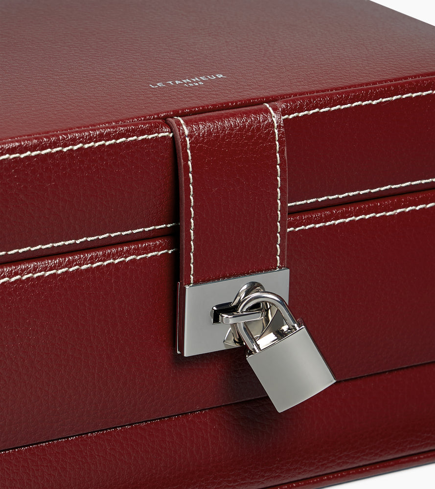 Medium automatic opening jewelry box in leather