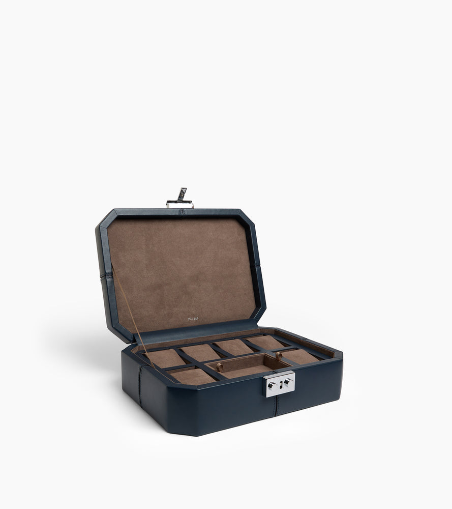Estuche de cuero para 6 relojes y gemelos
