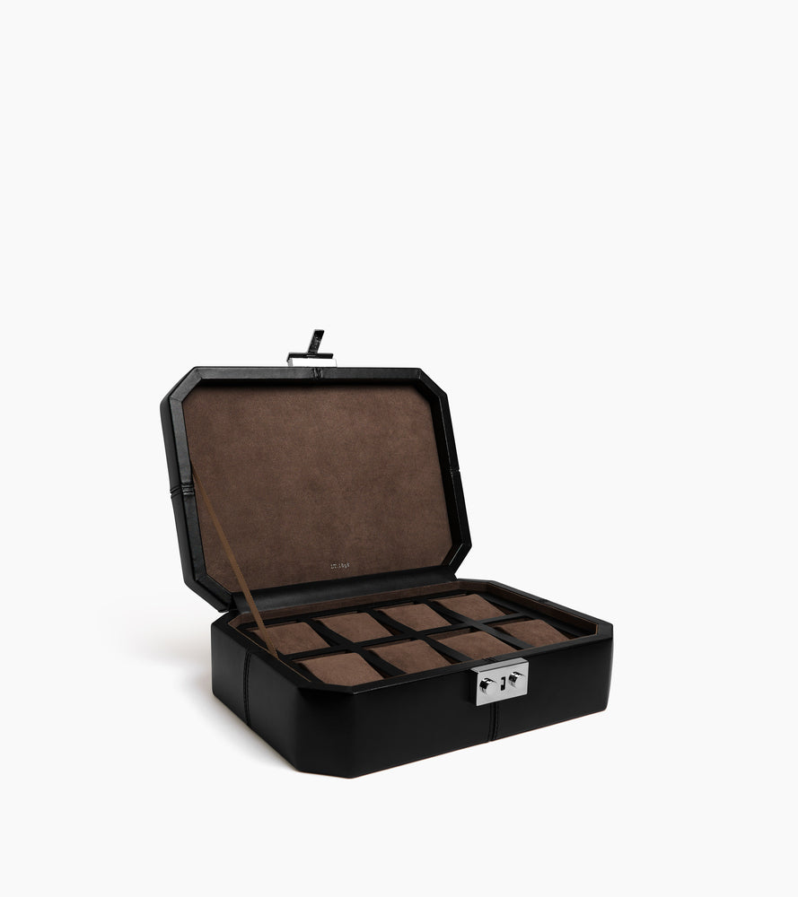 Box for 8 watches with T-clasp in leather