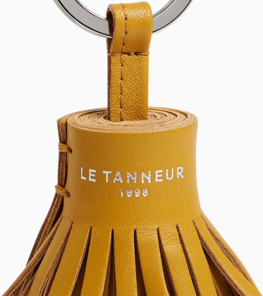 Smooth leather pompom keychain