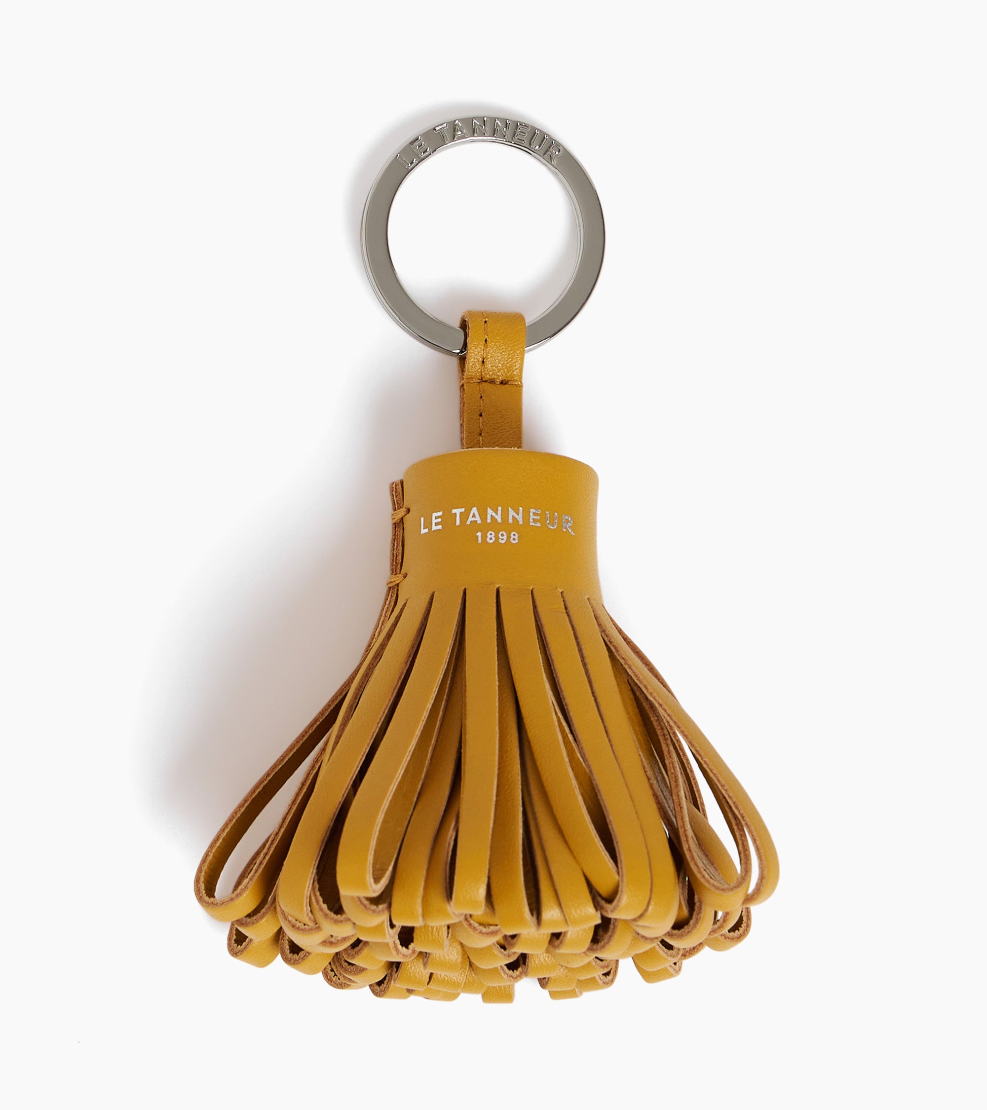 Smooth leather pompom keychain