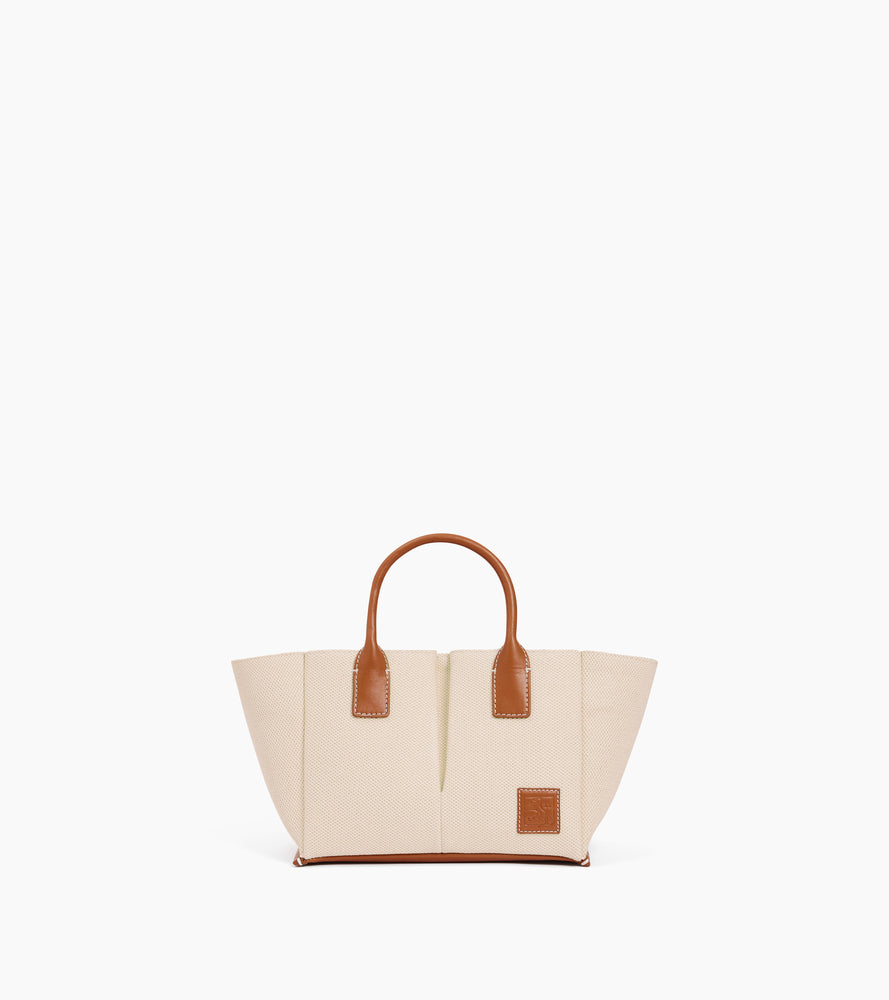 Elena small handbag in cotton canvas and grained leather