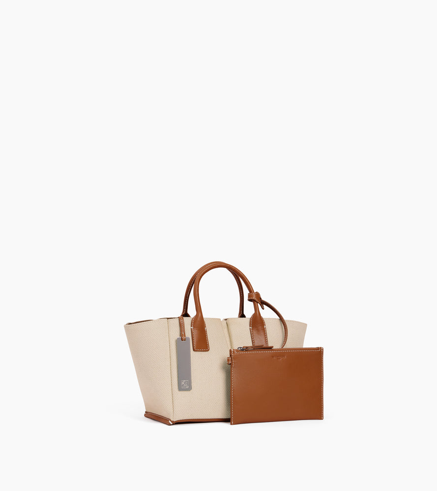 Elena small handbag in cotton canvas and grained leather