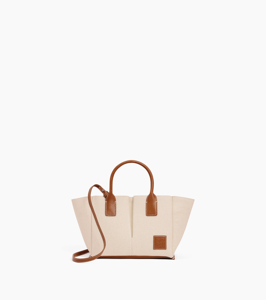 Elena small handbag in cotton canvas and grained leather