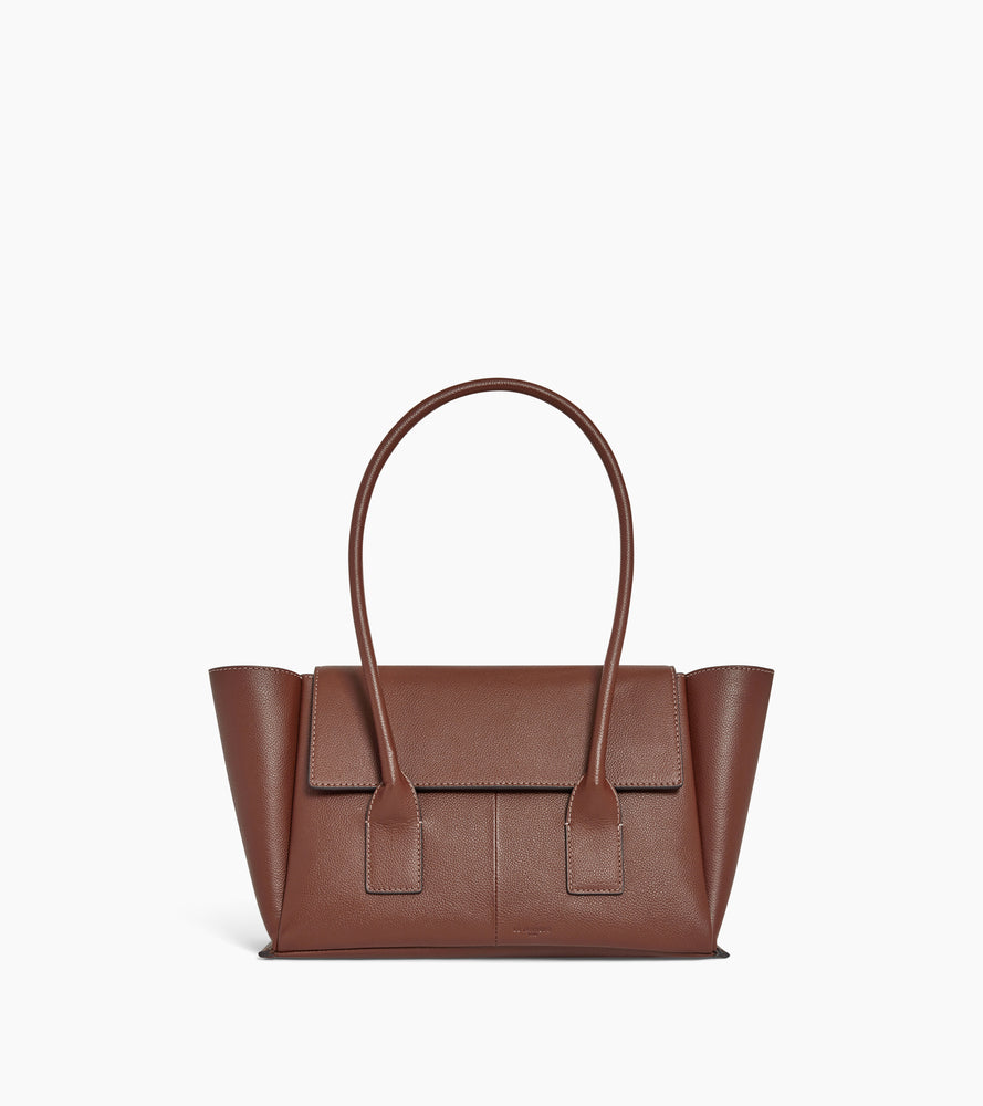 Elena medium tote bag with flap, in grained leather