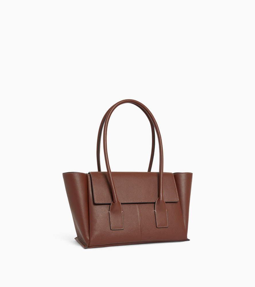 Elena medium tote bag with flap, in grained leather