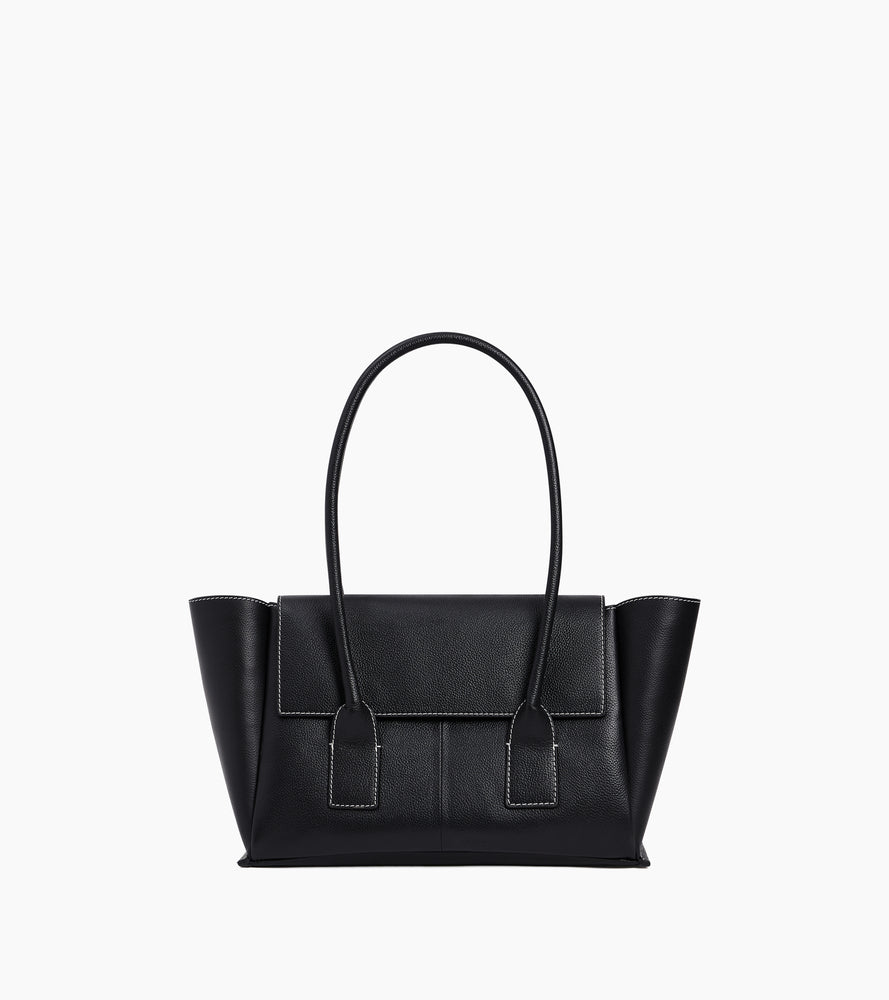 Elena medium tote bag with flap, in grained leather