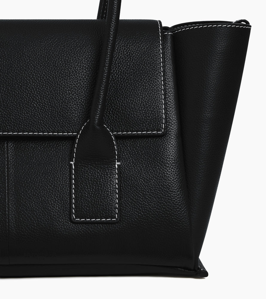 Elena medium tote bag with flap, in grained leather