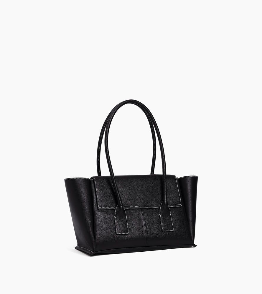 Elena medium tote bag with flap, in grained leather
