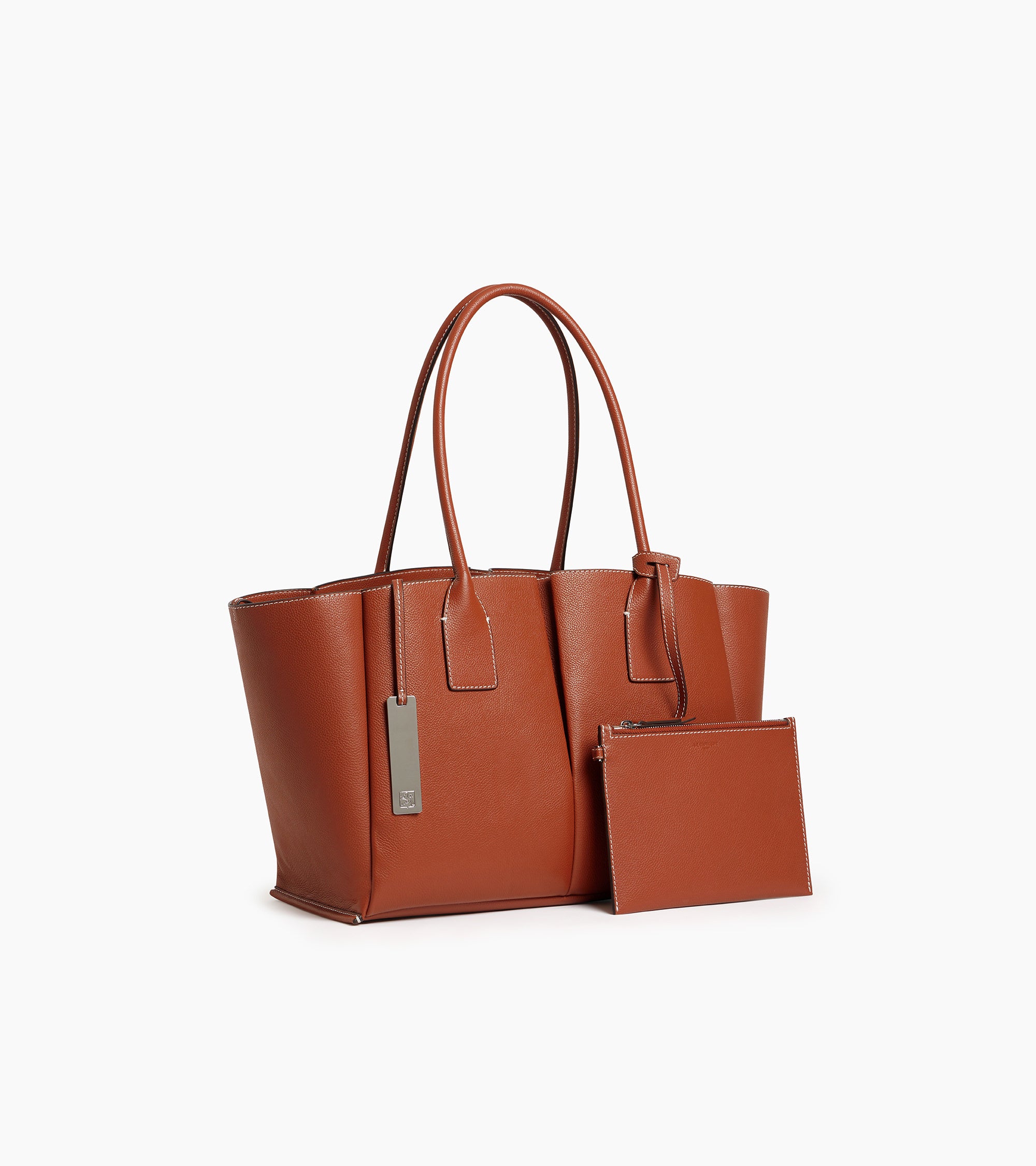 Grand sac cabas Elena en cuir grainé Marron Acajou