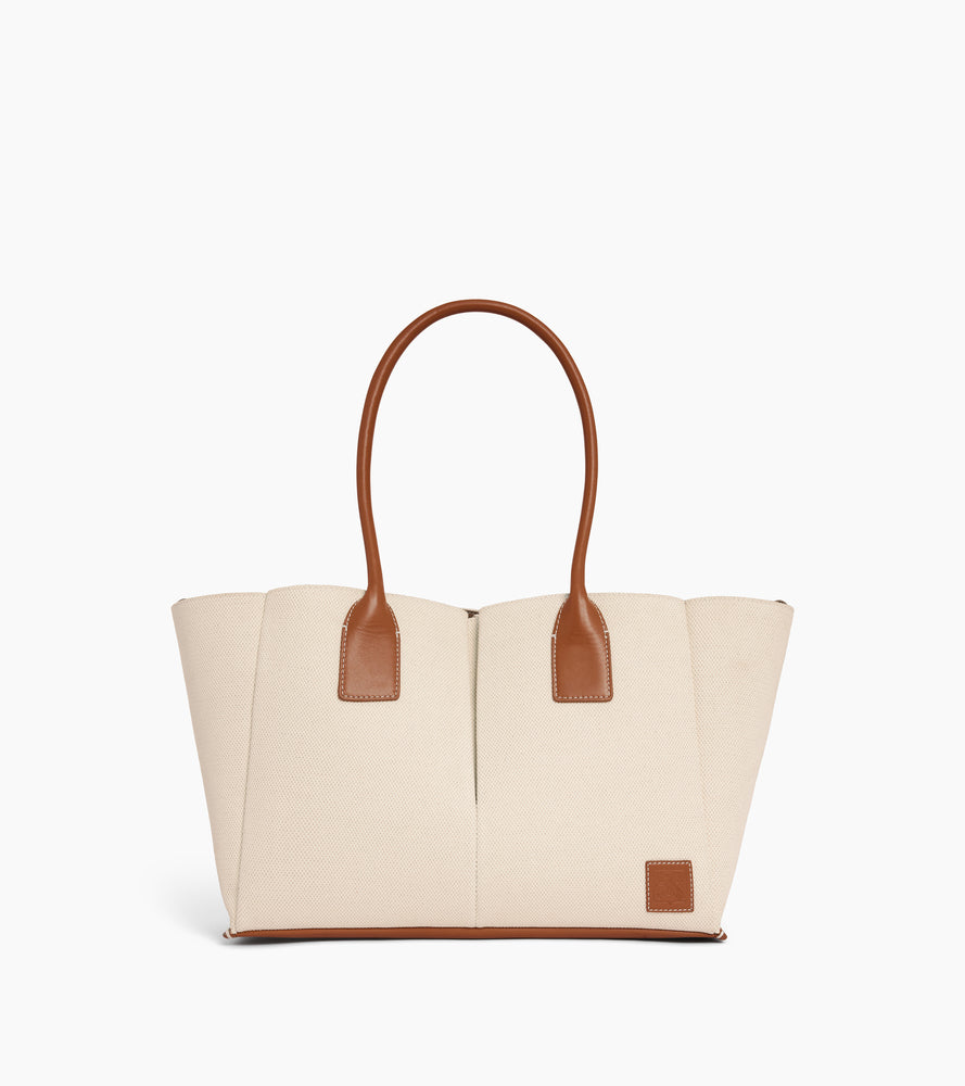 Elena large tote bag in cotton canvas and grained leather