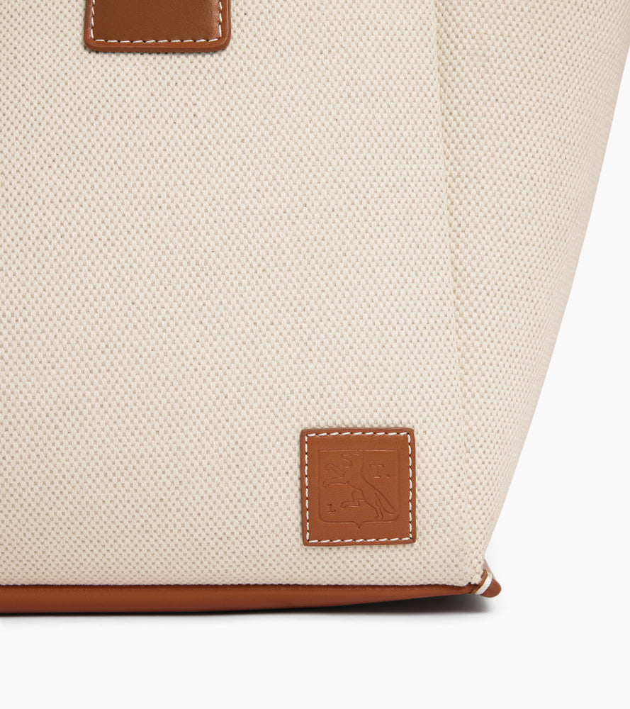 Elena large tote bag in cotton canvas and grained leather