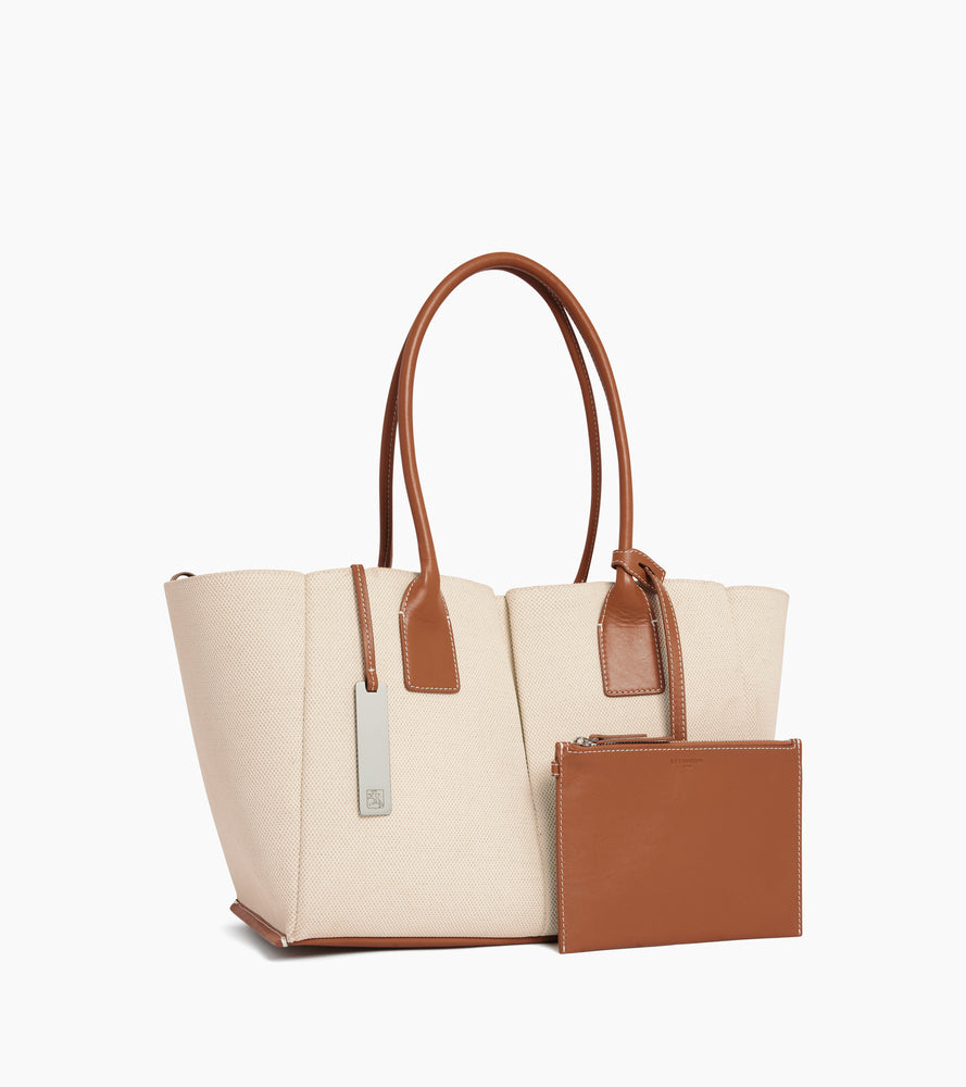 Elena large tote bag in cotton canvas and grained leather