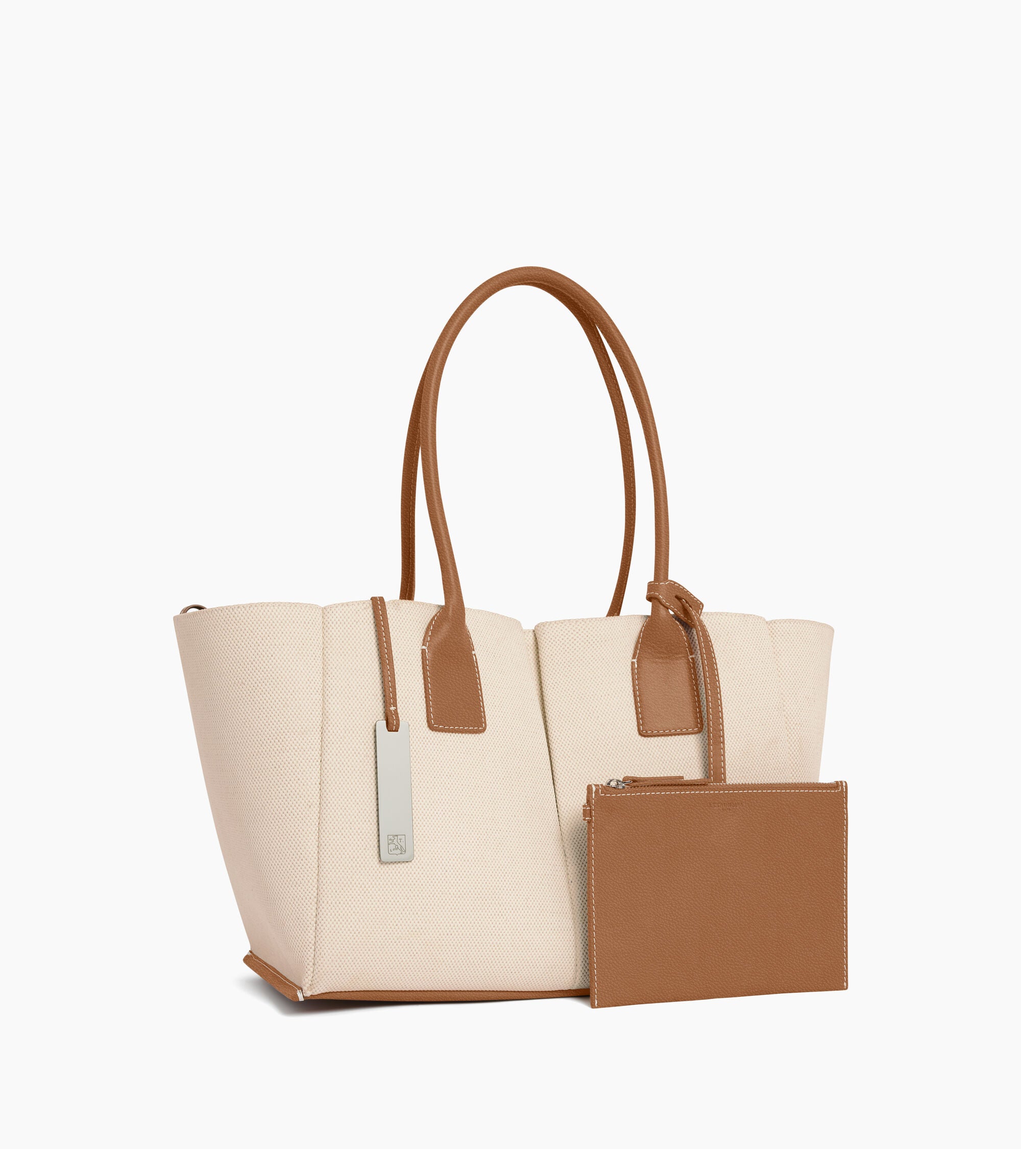 Elena large tote bag in cotton canvas and grained leather