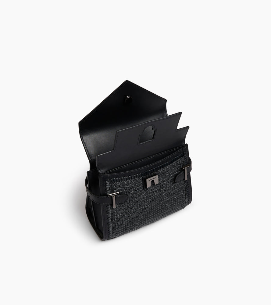 Emilie small handbag in raffia effect and smooth leather