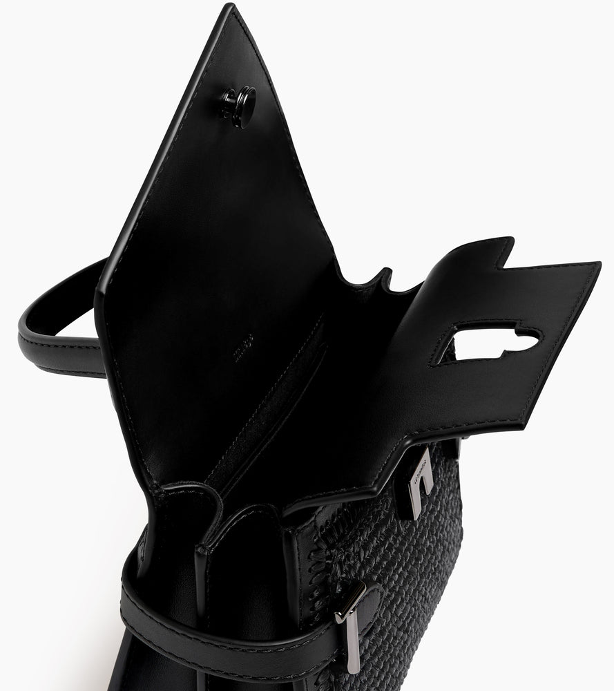 Emilie small handbag in raffia effect and smooth leather