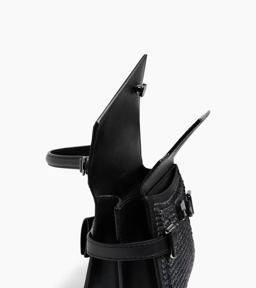 Emilie small handbag in raffia effect and smooth leather