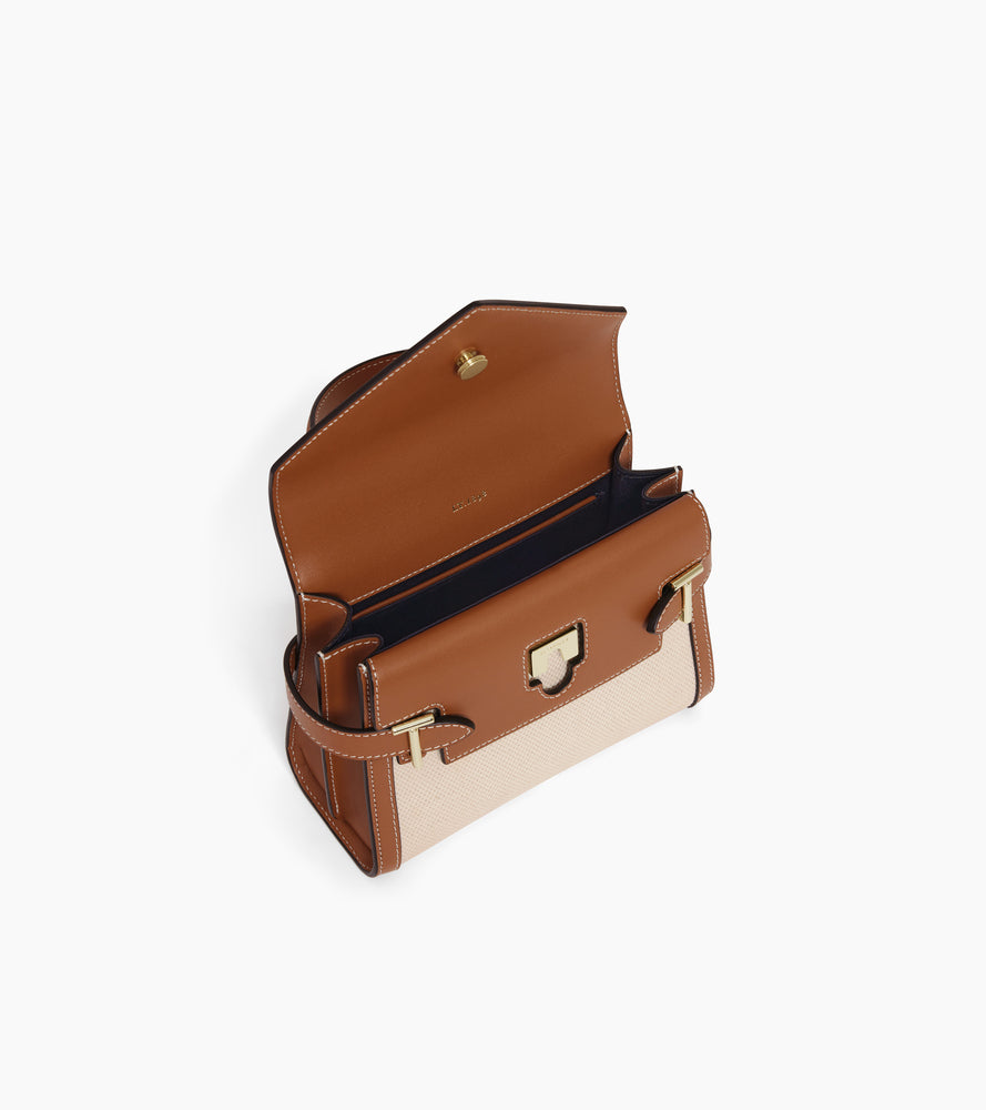 Emilie small handbag in natural canvas and smooth leather with double flap