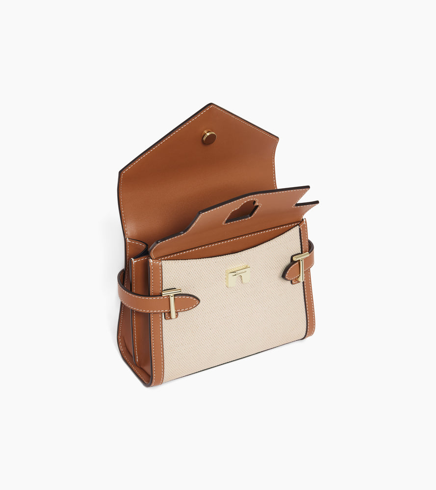 Emilie small handbag in natural canvas and smooth leather with double flap