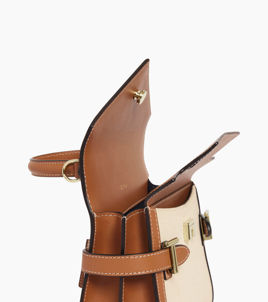 Emilie small handbag in natural canvas and smooth leather with double flap