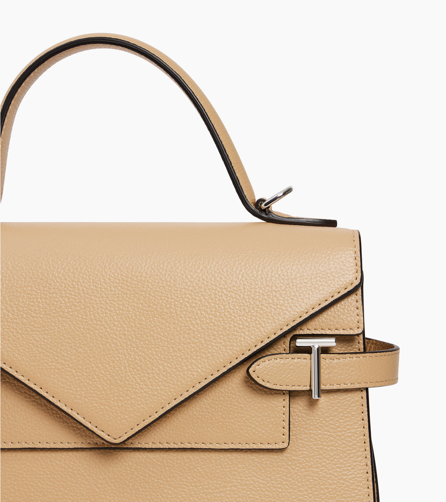 Emilie medium handbag with double flap in grained leather