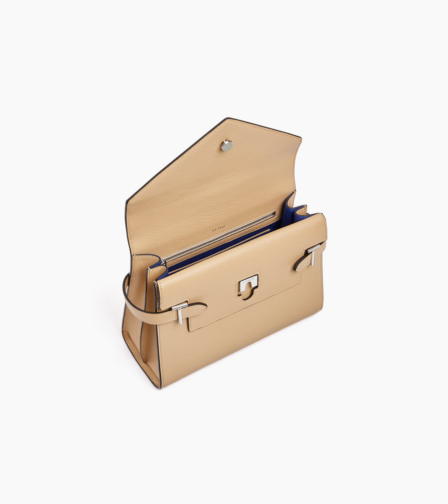 Emilie medium handbag with double flap in grained leather