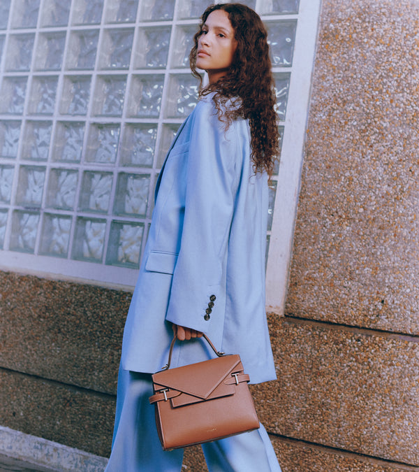 Sac à main double rabat moyen modèle Emilie en cuir grainé  - Le Tanneur