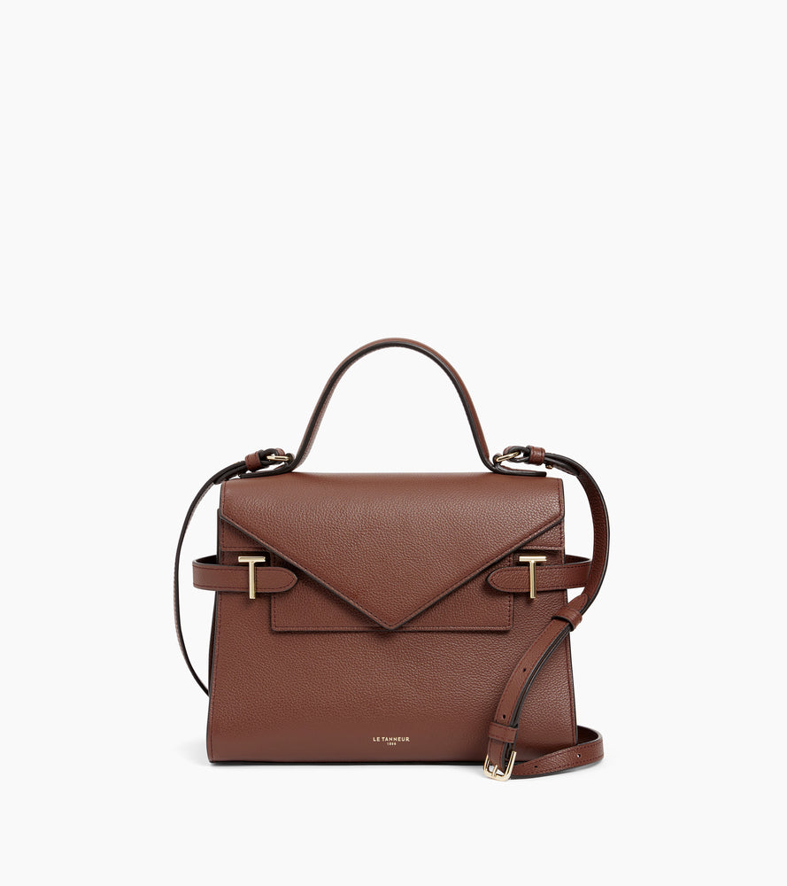 Emilie medium handbag with double flap in grained leather