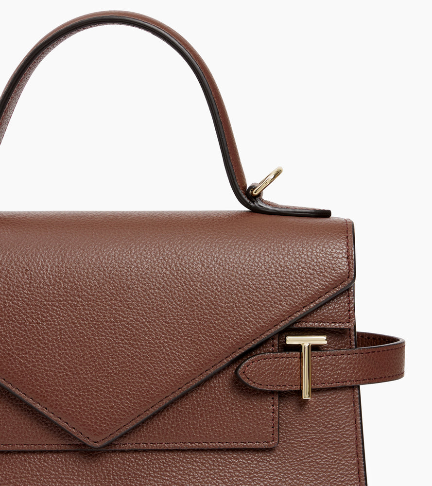 Emilie medium handbag with double flap in grained leather