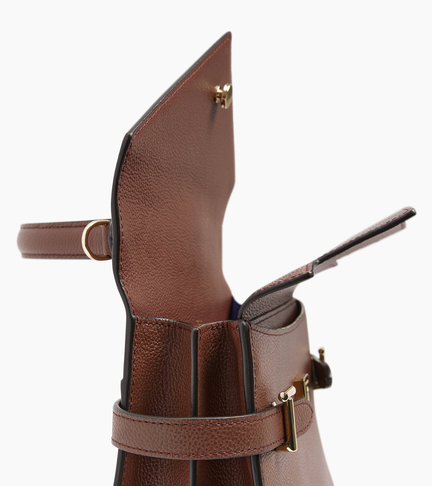 Emilie medium handbag with double flap in grained leather