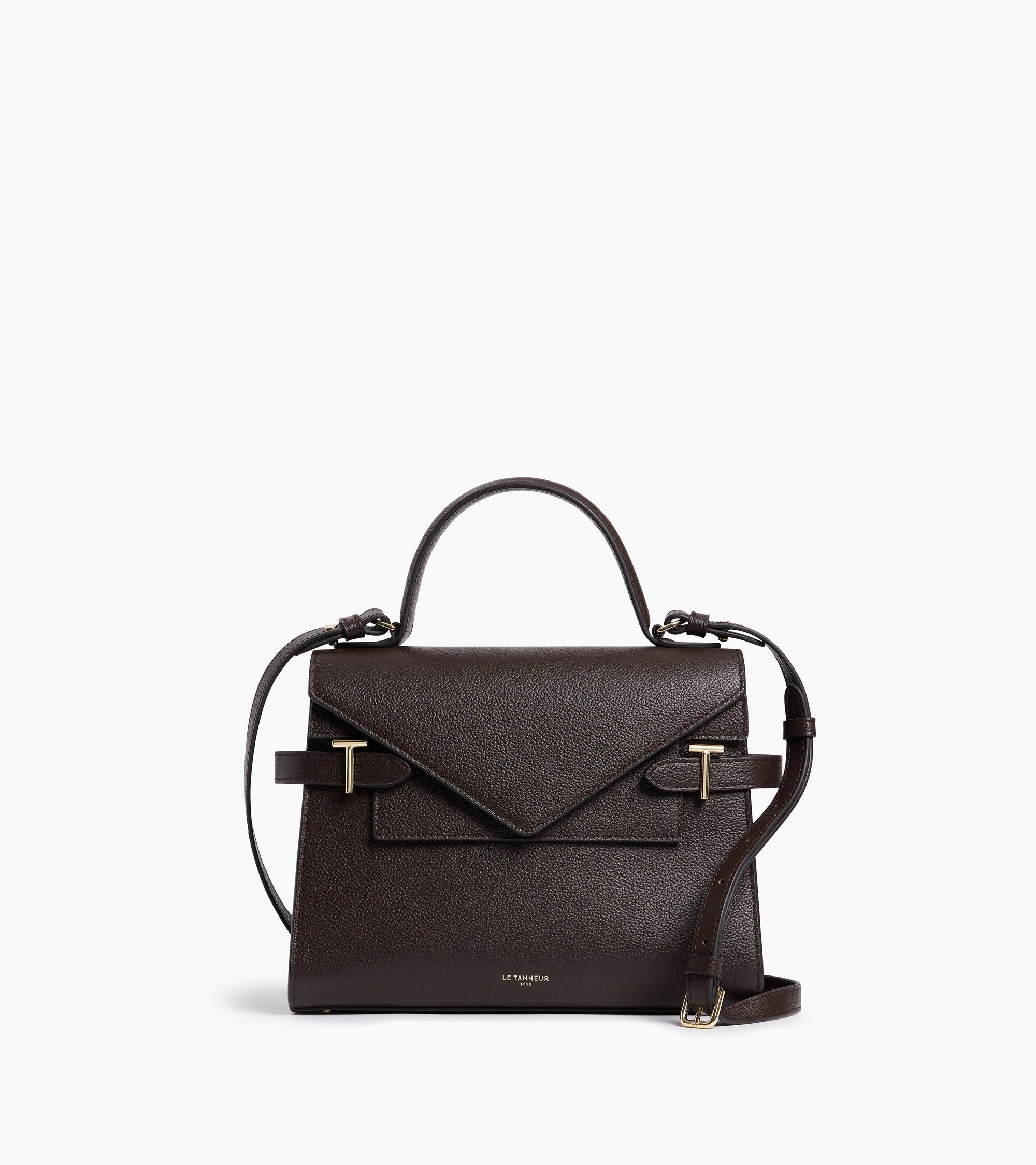 Bolso de mano mediano Emilie de piel texturizada con doble solapa