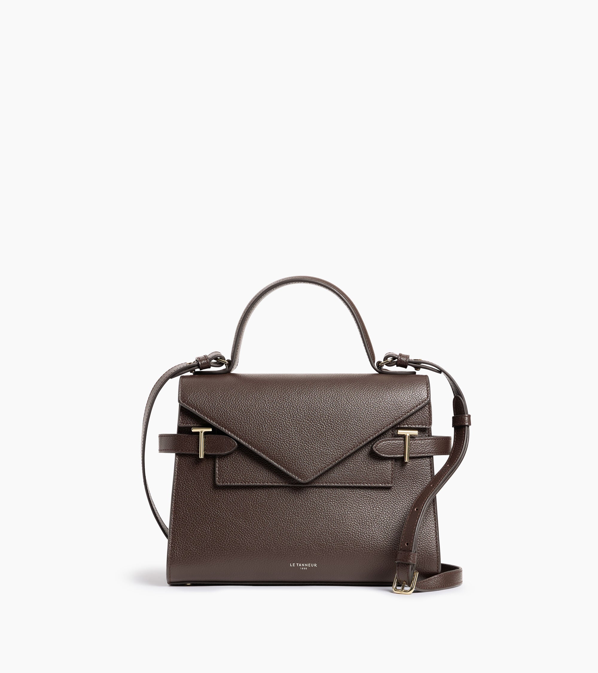 Emilie medium handbag with double flap in grained leather