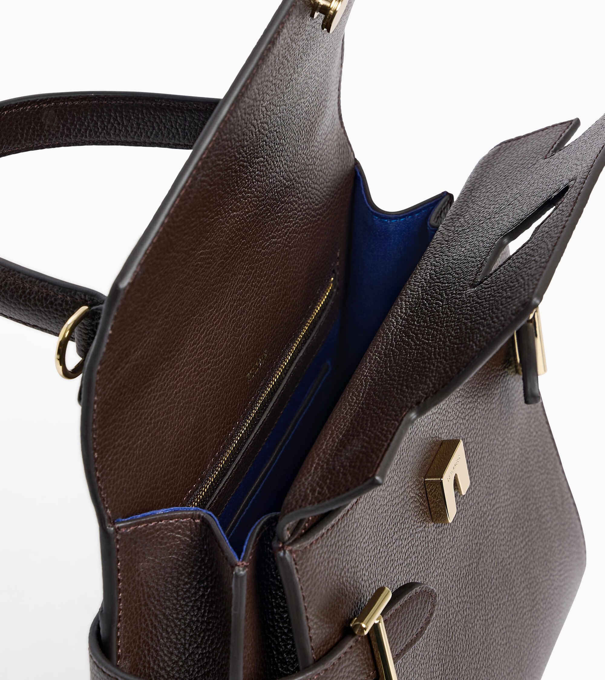 Bolso de mano mediano Emilie de piel texturizada con doble solapa