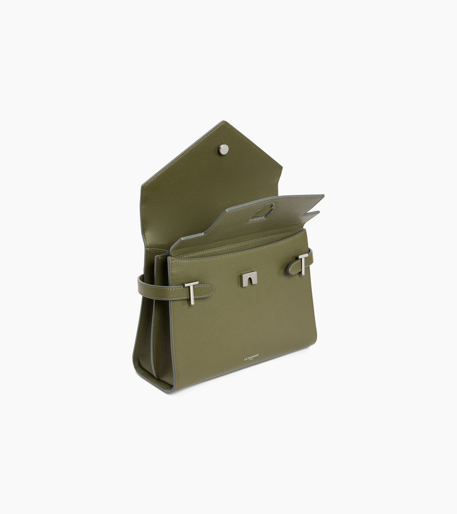 Bolso de mano mediano Emilie de piel texturizada con doble solapa